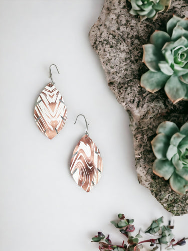 Marbled Root Beer on White Leather Earrings - E19-1675