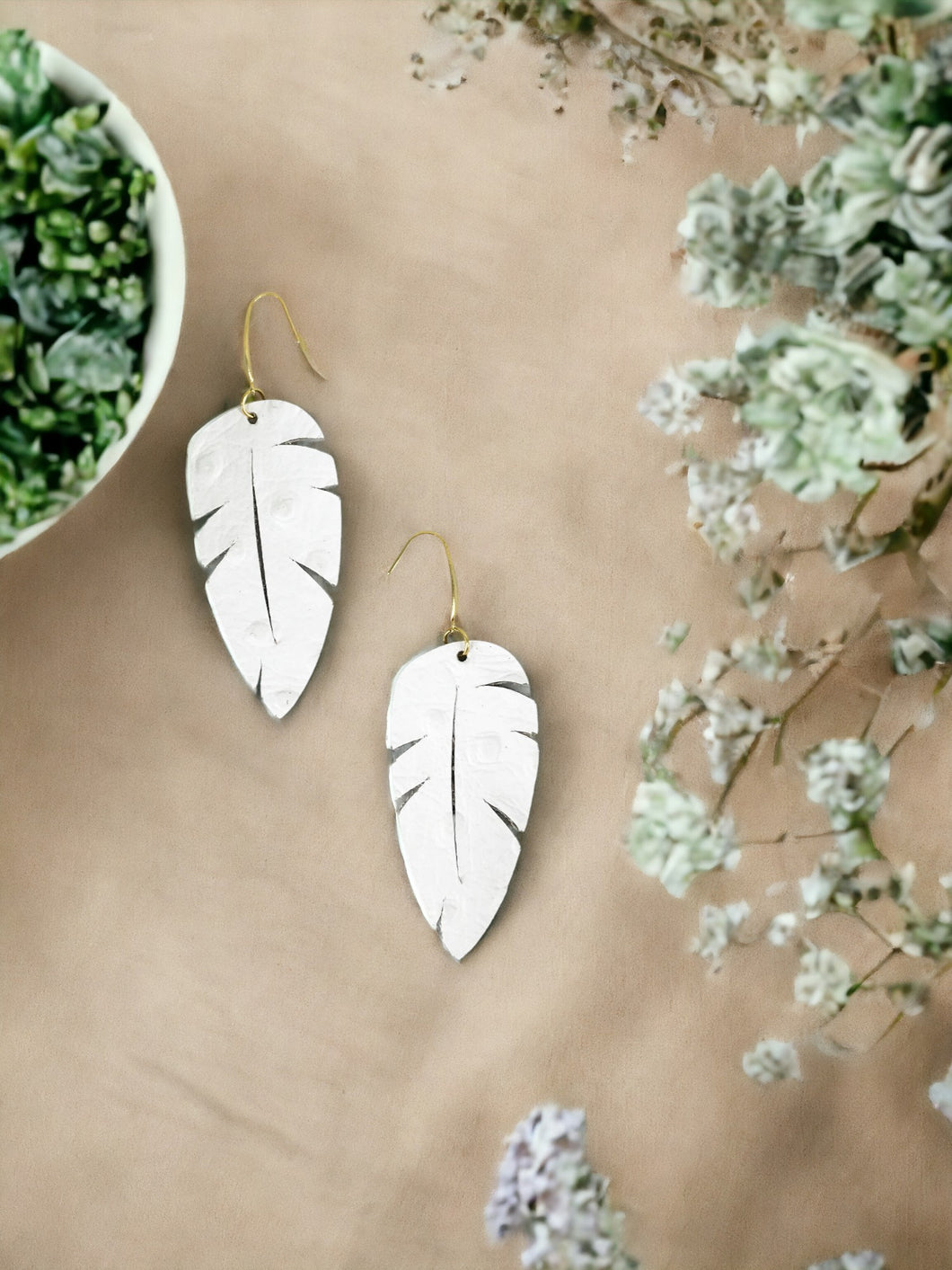 Bright White Genuine Leather Earrings - E19-1679