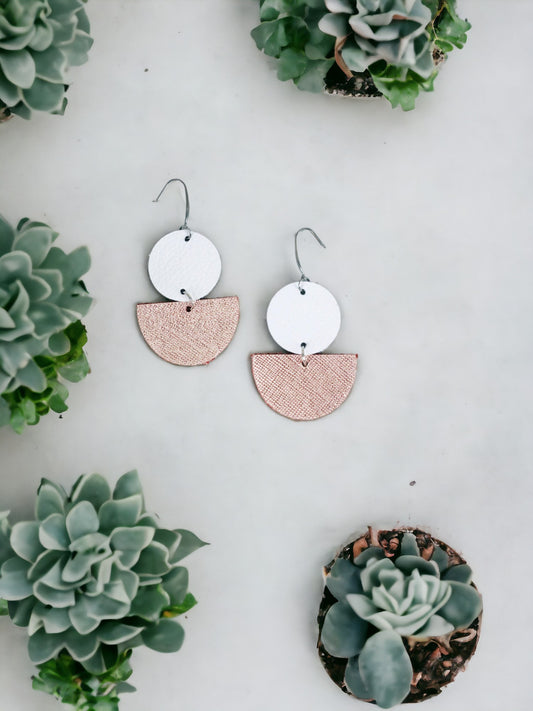 White Leather and Rose Gold Embossed Leather Earrings - E19-1684