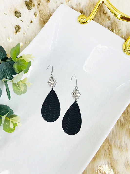 Black Braided Fishtail Leather and Rhinestone Earrings - E19-1740