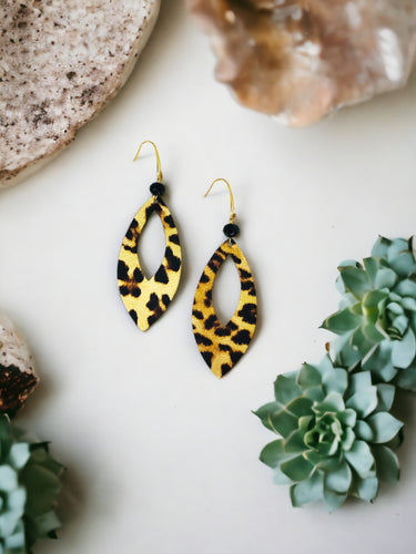 Gold Metallic Banana Leopard Leather Earrings - E19-1741