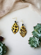 Load image into Gallery viewer, Gold Metallic Banana Leopard Leather Earrings - E19-1751