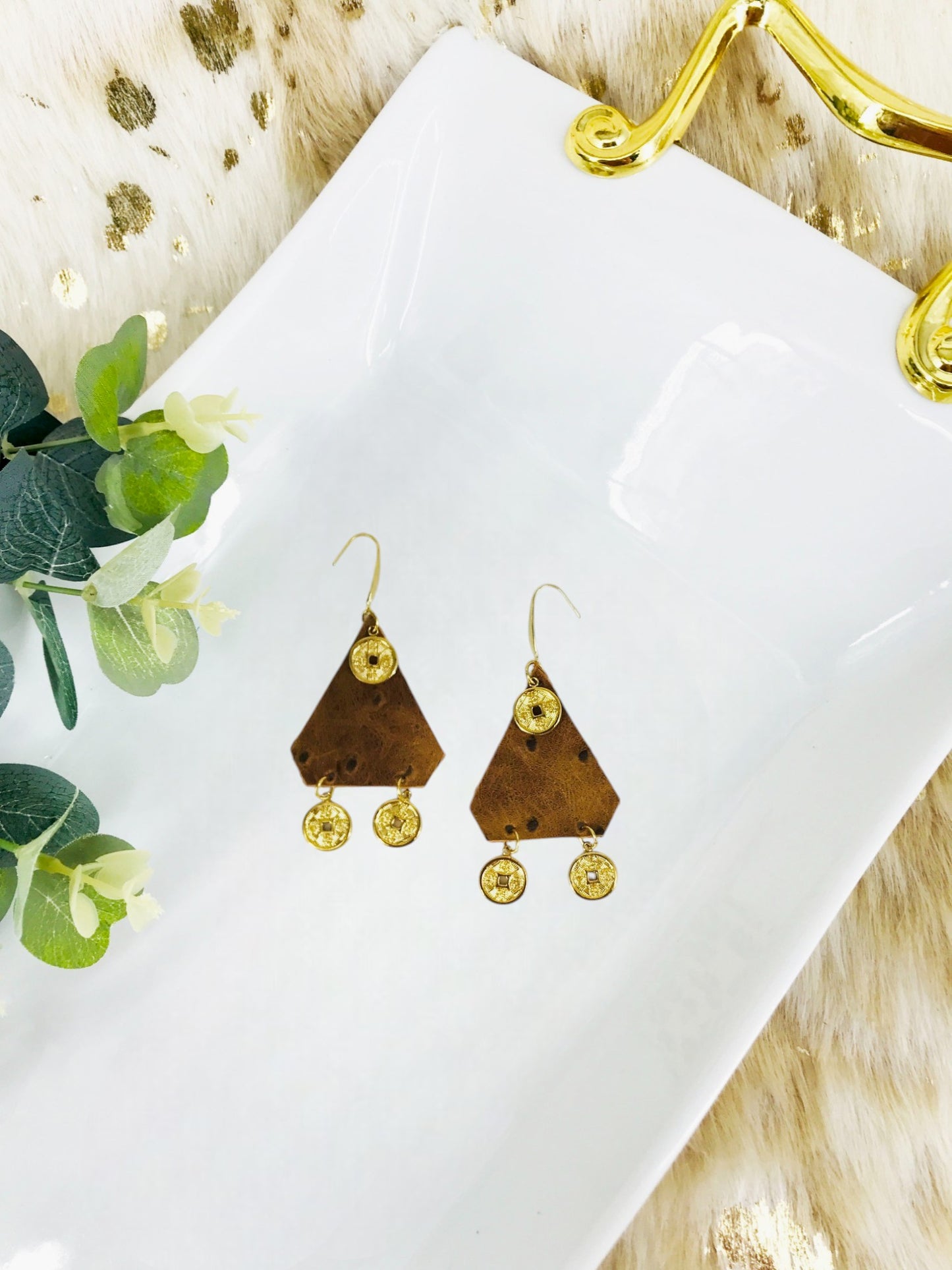 Rustic Pecan Genuine Leather Earrings - E19-1755