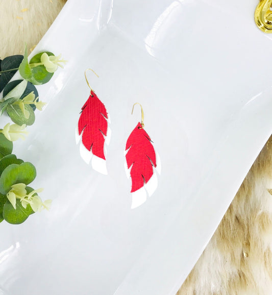 White Leather and Tropical Palm Leaf Leather Earrings - E19-1756