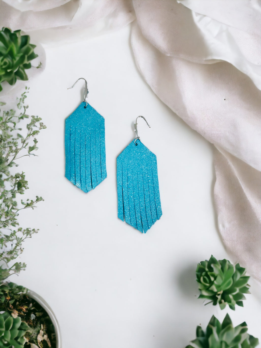 Minty Turquoise Leather Earrings - E19-1776