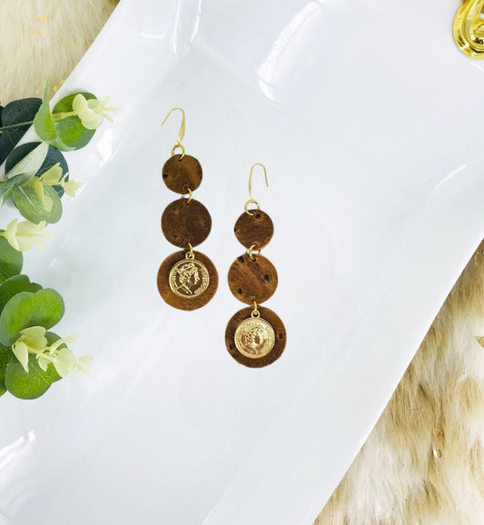 Rustic Pecan Genuine Leather Earrings - E19-1777