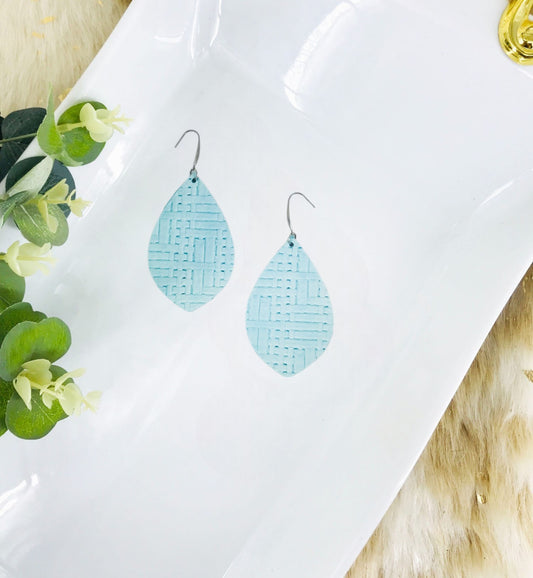 Light Robin Egg Mint Basket Weave Leather Earrings - E19-1778