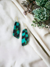 Load image into Gallery viewer, Pheasant Feathers on Aqua Leather Earrings - E19-1780