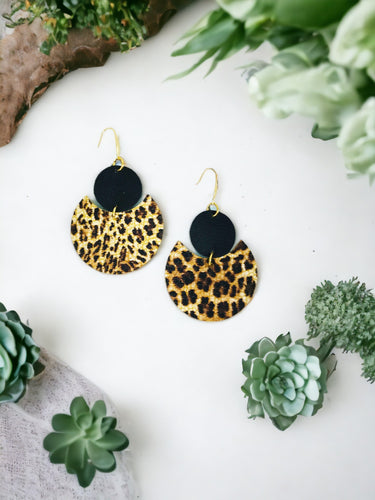 Black Leather and Leopard Leather Earrings - E19-1783