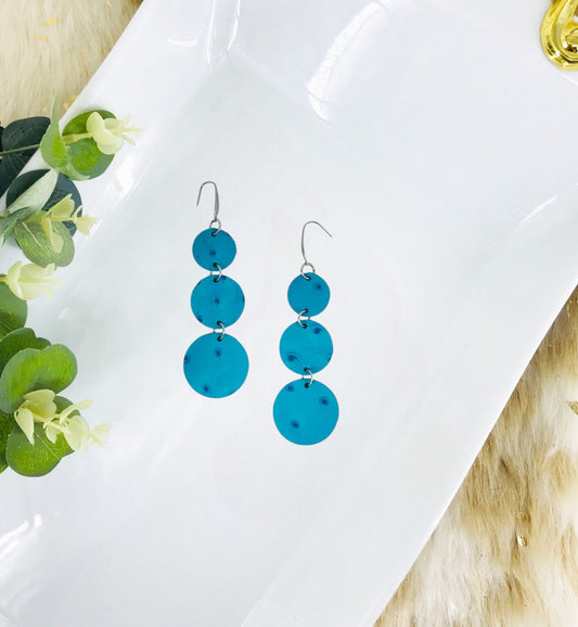 Turquoise Embossed Genuine Leather Earrings - E19-1787