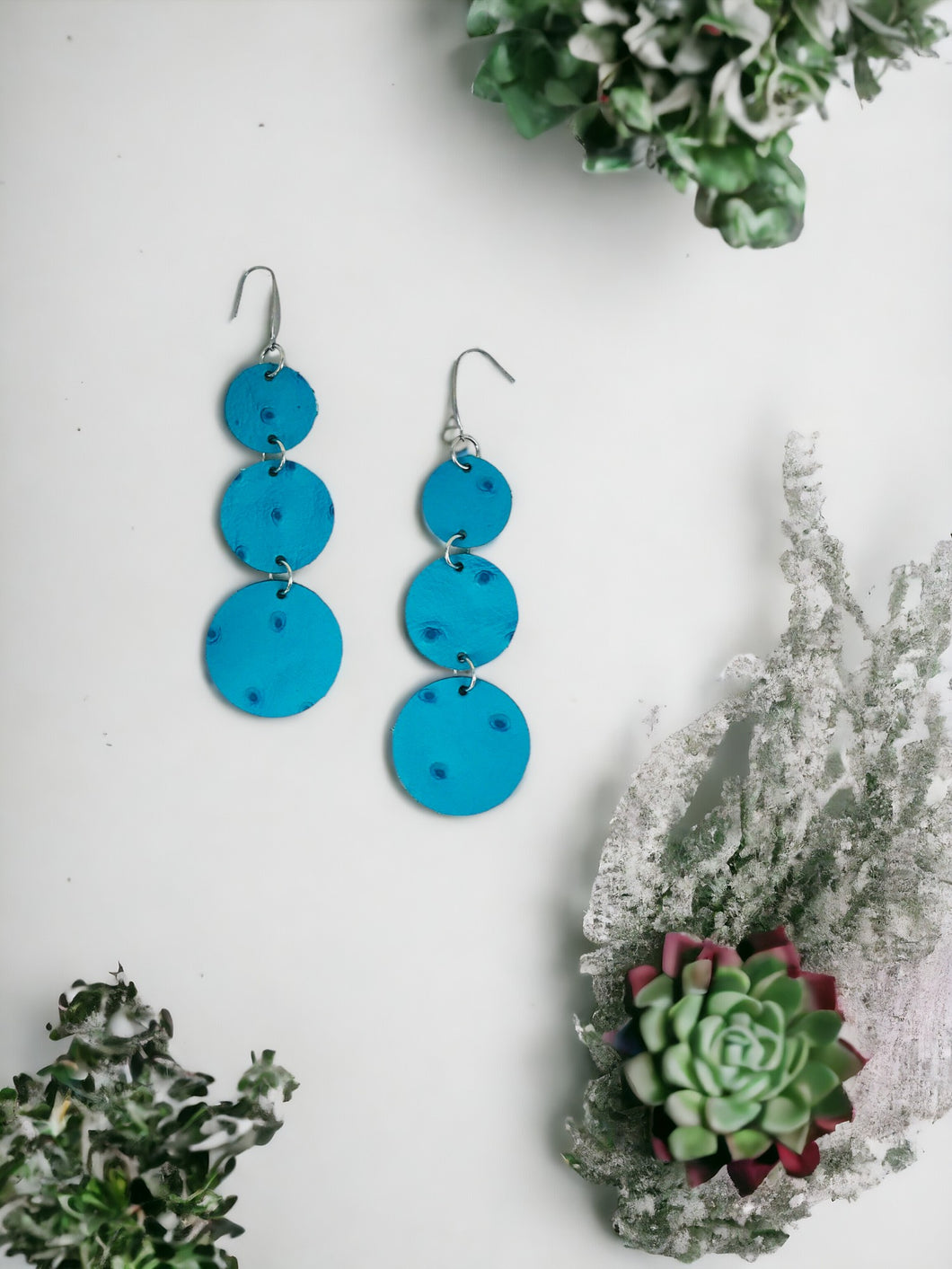 Turquoise Embossed Genuine Leather Earrings - E19-1787