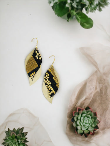 Suede Leather and Snake Skin Leather Earrings - E19-1831