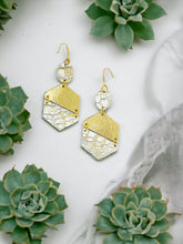 Load image into Gallery viewer, Gold Leather and White Genuine Leather Earrings - E19-1836