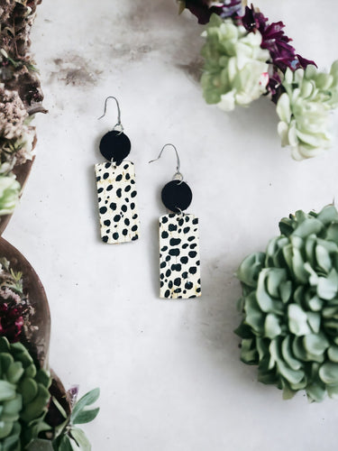 Black and White Cheetah Leather Earrings - E19-1839