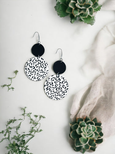 White and Black Loepard Leather Earrings - E19-1843