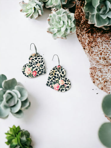 Roses and Leopard Cork Leather Earrings - E19-1847