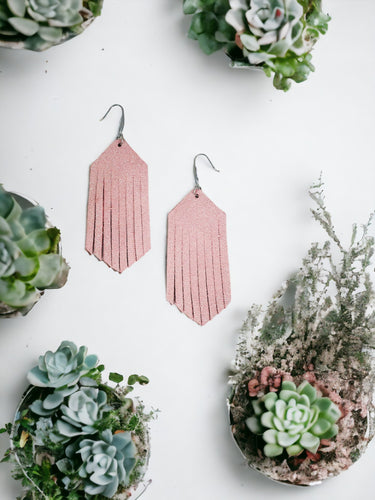 Dazzle Pink Fringe Leather Earrings - E19-1862