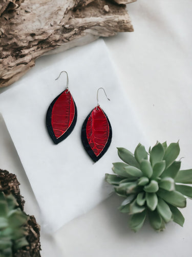 Black and Red Genuine Leather Earrings -E19-1866