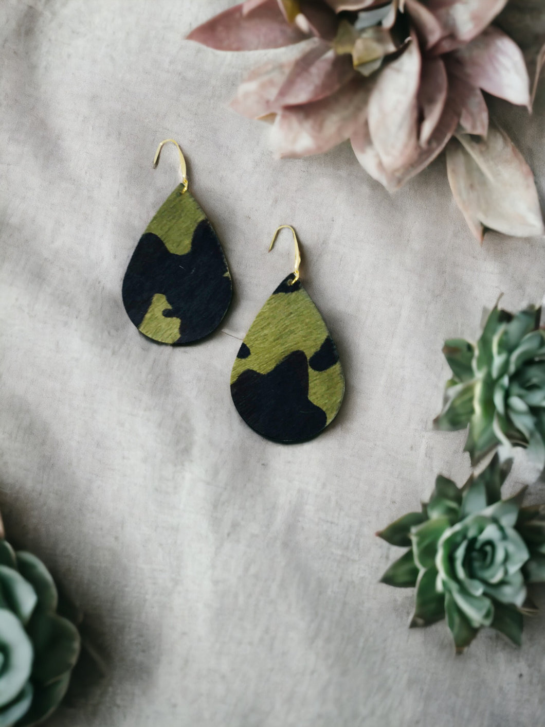 Hair On Camo Leather Earrings - E19-1917