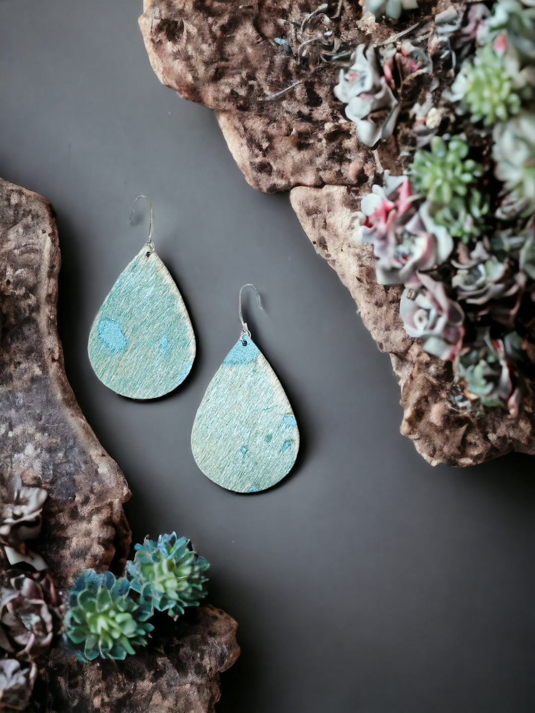 Hair On Turquoise Metallic Leather Earrings - E19-1919