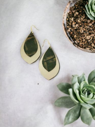 Metallic Gold and Green Genuine Leather Earrings - E19-1925