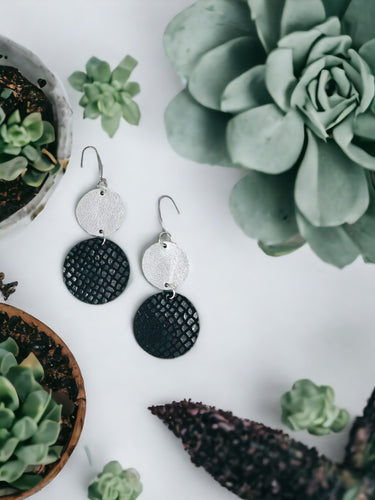 Silver and Snake Leather Earrings - E19-1929