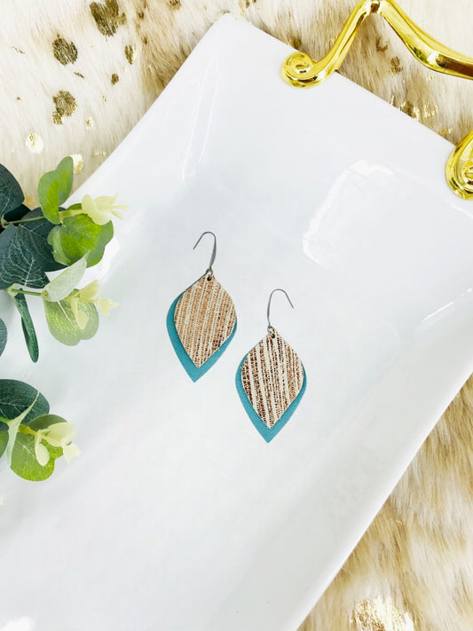 Rose Gold and Blue Green Leather Earrings - E19-1936