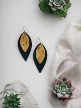 Load image into Gallery viewer, Black Leather and Vintage Gold Leather Earrings - E19-1940