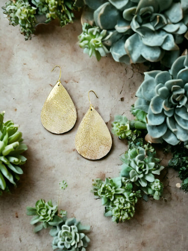 Distressed Gold Leather Earrings - E19-1957