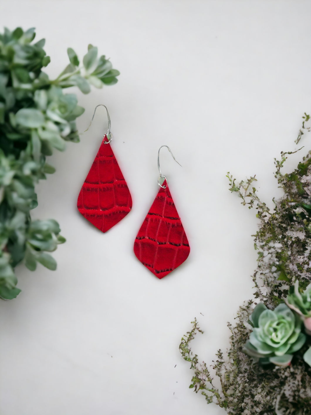 Red Genuine Leather Earrings - E19-1977