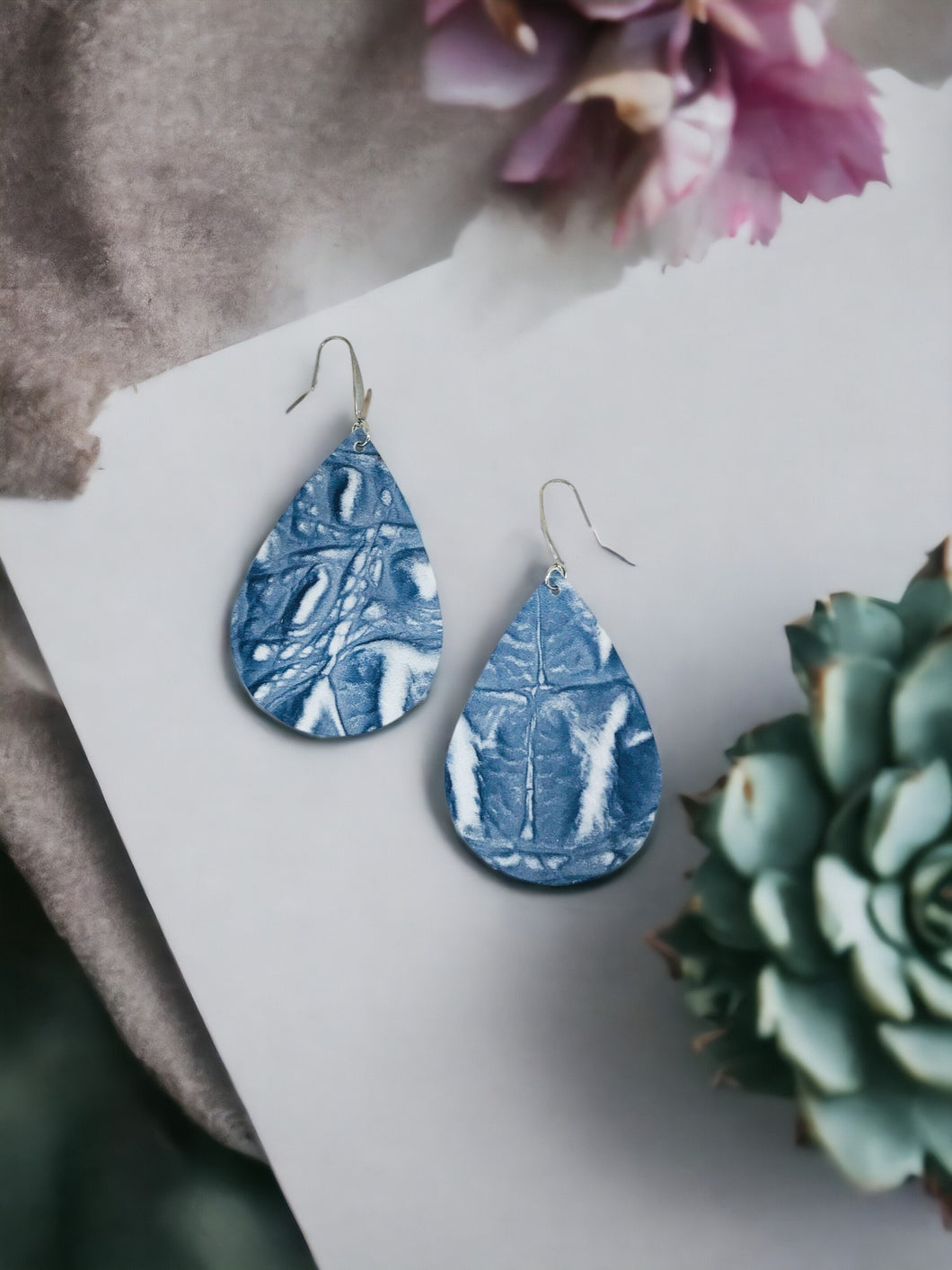 Blue Genuine Leather Earrings - E19-1984