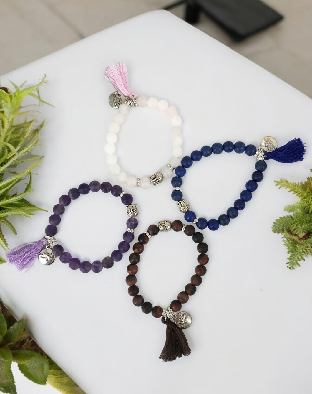 Natural Gemstone and Tassel Stretchy Bracelet