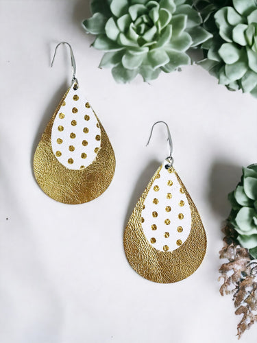 Metallic Gold and Polka Dot Leather Earrings - E19-203