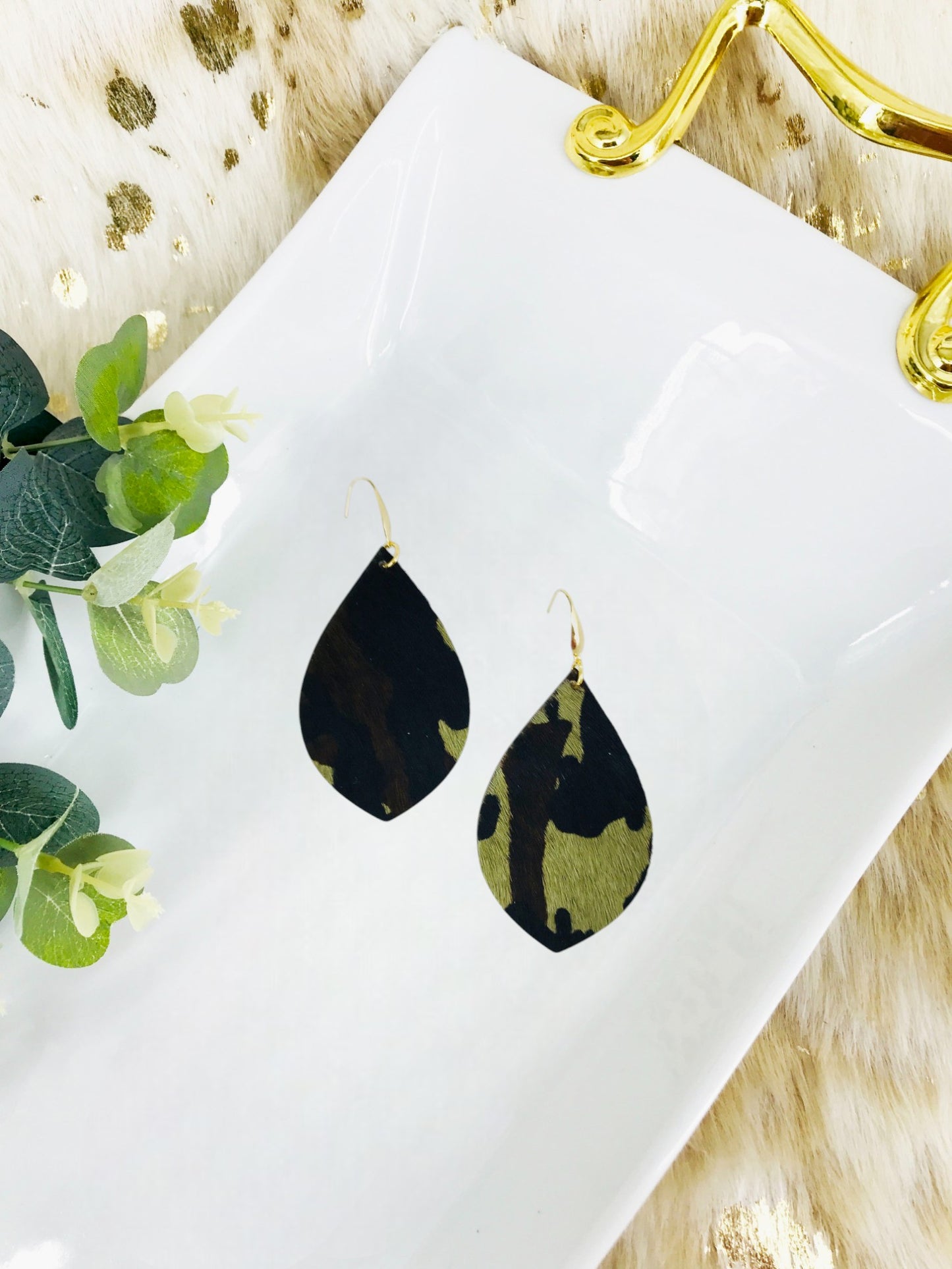 Hair On Camo Leather Earrings - E19-2054