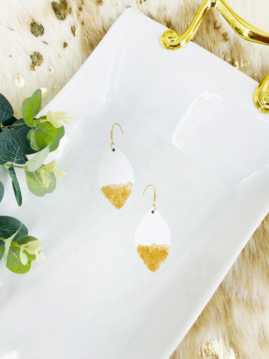 White Leather and Gold Painted Accent Leather Earrings - E19-2058