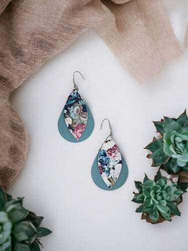 Peacock Blue Genuine Leather Earrings - E19-205