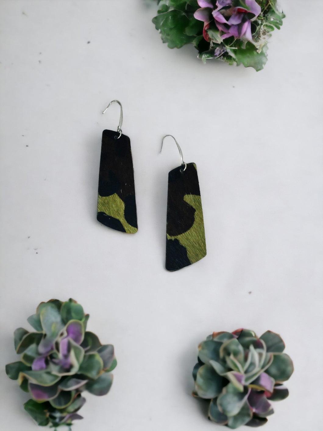 Hair On Camo Leather Earrings - E19-2092