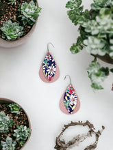 Load image into Gallery viewer, Pink and Floral Layered Leather Earrings - E19-209