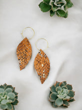 Load image into Gallery viewer, Burnt Orange Snake Skin Fringe Leather Hoop Earrings - E19-2109
