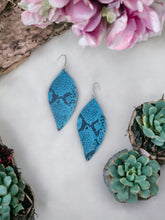 Load image into Gallery viewer, Blue Snakeskin Fringe Leather Earrings - E19-2111