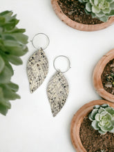 Load image into Gallery viewer, Gray Snake Skin Fringe Leather Hoop Earrings - E19-2119