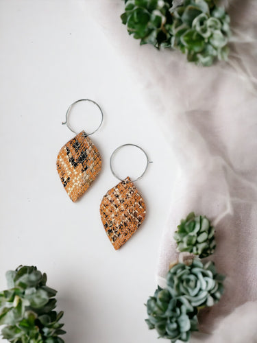 Burnt Orange Snake Skin Leather Hoop Earrings - E19-2124