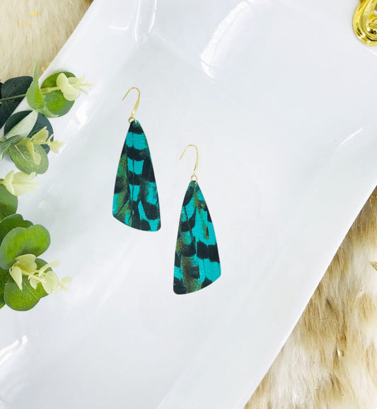 Pheasant Feathers on Aqua Leather Earrings - E19-2142