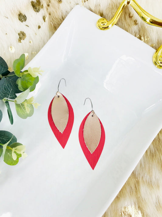 Coral and Rose Gold Leather Earrings - E19-2157