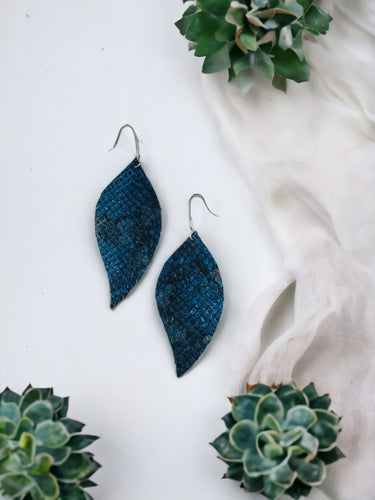 Metallic Blue Snake Skin Fringe Leather Earrings - E19-2169