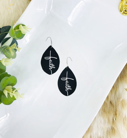 Black Leather and Glitter "Faith" Leather Earrings - E19-2172