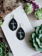 Load image into Gallery viewer, Black Leather and Glitter &quot;Faith&quot; Leather Earrings - E19-2172