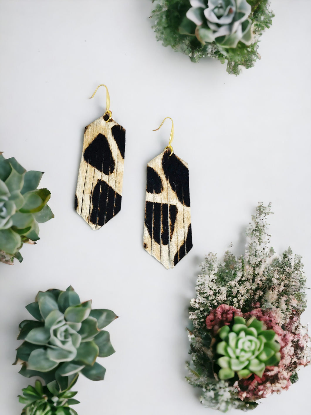 Hair On Fringe Giraffe Leather Earrings - E19-2173