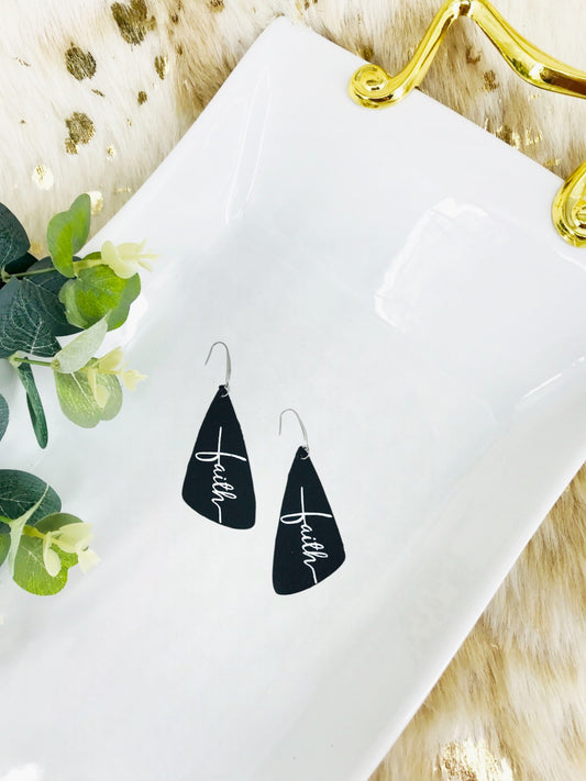 Black Leather and Glitter "Faith" Leather Earrings - E19-2177