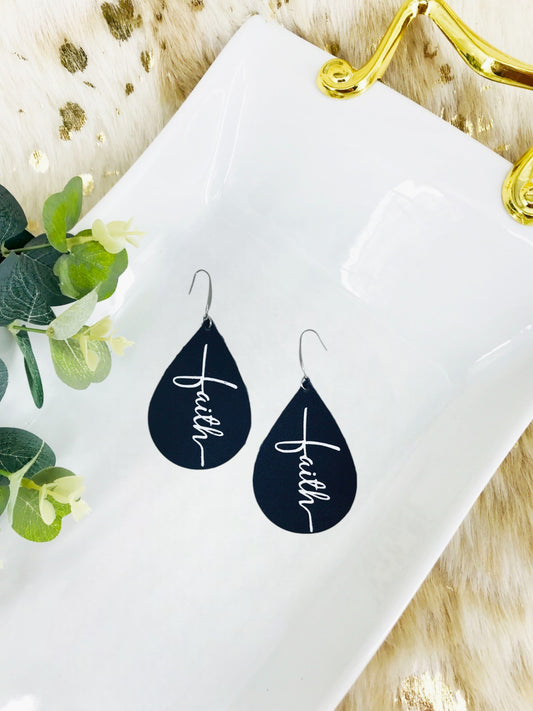 Navy Leather "Faith" Earrings - E19-2180